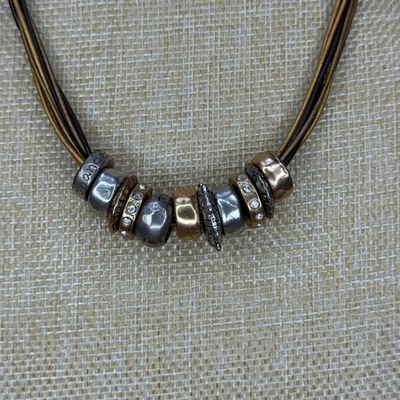 Chicos Multi-Strand Necklace With Mixed Metal Beads & Rhinestone - Picture 3 of 7